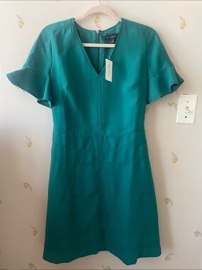 Banana Republic Teal V-Neck Flutter Sleeve Dress